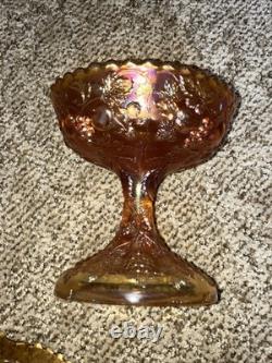 Vtg Rare Millersburg Multi-fruits Marigold carnival glass punch bowl w 9 Cups