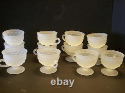 Vtg Satin Frosted white Glass Punch cocktail set barware hooks 29 Pc. 13W 1960's