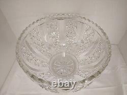 Vtg. Tiffin-Franciscan Royal Pattern 12 Clear Glass Punch Bowl With Ladle USED