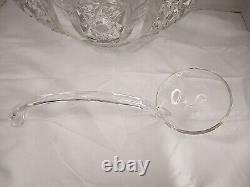 Vtg. Tiffin-Franciscan Royal Pattern 12 Clear Glass Punch Bowl With Ladle USED