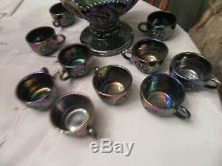 Vtg westmoreland Amethyst carnival Glass Punch Bowl & 11 Cups