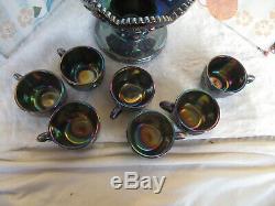 Vtg westmoreland Amethyst carnival Glass Punch Bowl & 11 Cups