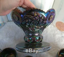 Vtg westmoreland Amethyst carnival Glass Punch Bowl & 11 Cups