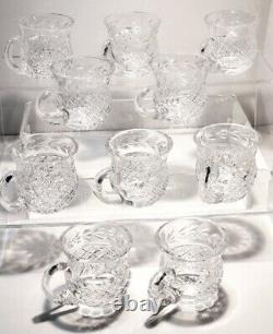 WATERFORD CRYSTAL GLANDORE PUNCH BOWL with 10 WATERFORD PUNCH CUPS IRELAND