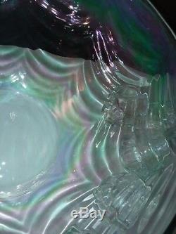 WEST VIRGINIA Glass Iridescent Luster Loop Optic Punch Bowl & 11 Punch Cups