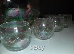 WEST VIRGINIA Glass Iridescent Luster Loop Optic Punch Bowl & 11 Punch Cups