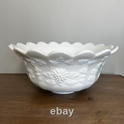 WESTMORELAND Vintage Paneled Grape Milk Glass Large White Punch Bowl