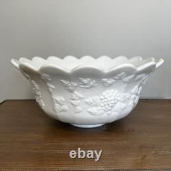 WESTMORELAND Vintage Paneled Grape Milk Glass Large White Punch Bowl
