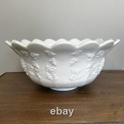 WESTMORELAND Vintage Paneled Grape Milk Glass Large White Punch Bowl