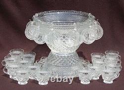 WEXFORD Anchor Hocking PUNCH BOWL, Pedestal & 18 Cups