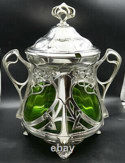 WMF Art Nouveau Silver Punch Bowl Green Glass Insert MOST BEAUTIFUL IN THE WORLD