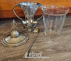 WMF LARGE SILVER PLATED PUNCH BOWL with OG CRYSTAL CUT GLASS LINER & LADLE-#148