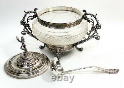 WMF Silverplate and Cut Glass Footed Punch Bowl and Ladle, Foliate Scrolls