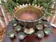 WOW GREEN FENTON WREATH ROSES PERSIAN Carnival Glass PUNCH SET BOWL CUPS ANTIQUE