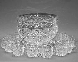 Waterford Glandore Cut Crystal Punch Bowl & 16 Matching Cups
