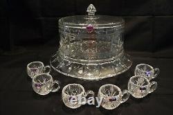 Waterford Marquis Crystal Finley 3 In 1 Cake Plate & Dome/punch Bowl Plus Cups