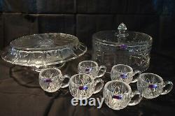 Waterford Marquis Crystal Finley 3 In 1 Cake Plate & Dome/punch Bowl Plus Cups