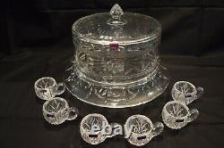 Waterford Marquis Crystal Finley 3 In 1 Cake Plate & Dome/punch Bowl Plus Cups