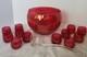 West Virginia Glass Deep Rose Loop Optic Punch Bowl with 12 Glasses & Ladle