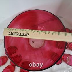 West Virginia Glass Deep Rose Loop Optic Punch Bowl with 12 Glasses & Ladle