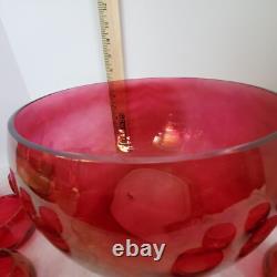 West Virginia Glass Deep Rose Loop Optic Punch Bowl with 12 Glasses & Ladle