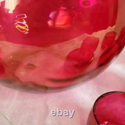 West Virginia Glass Deep Rose Loop Optic Punch Bowl with 12 Glasses & Ladle