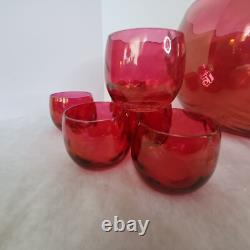 West Virginia Glass Deep Rose Loop Optic Punch Bowl with 12 Glasses & Ladle