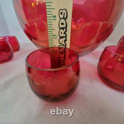 West Virginia Glass Deep Rose Loop Optic Punch Bowl with 12 Glasses & Ladle