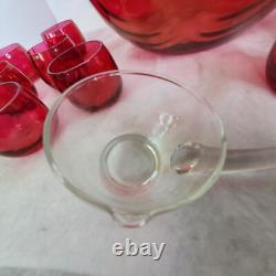 West Virginia Glass Deep Rose Loop Optic Punch Bowl with 12 Glasses & Ladle