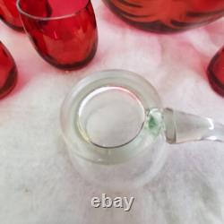 West Virginia Glass Deep Rose Loop Optic Punch Bowl with 12 Glasses & Ladle