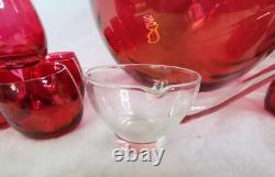 West Virginia Glass Deep Rose Loop Optic Punch Bowl with 12 Glasses & Ladle