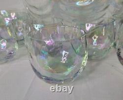 West Virginia Glass Iridescent Drape Loop Optic Punch Bowl Set 21 Glasses Ladle