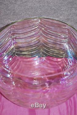 West Virginia Glass Loop Optic Iridescent Luster Punch Bowl Set with Ladle M3945