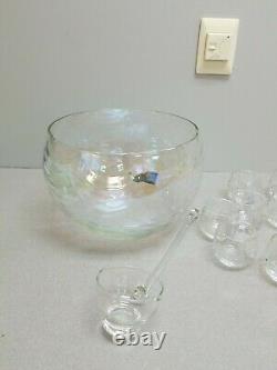 West Virginia Glass Vintage Iridescent Drape Loop Optic Punch Bowl Set