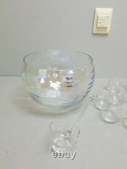 West Virginia Glass Vintage Iridescent Drape Loop Optic Punch Bowl Set