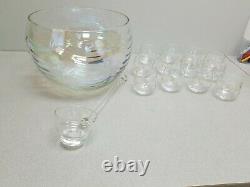 West Virginia Glass Vintage Iridescent Drape Loop Optic Punch Bowl Set