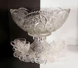 Westmoreland BUZZ STAR Crystal 13-pc Punch Bowl Set 1920 with Base and Cups