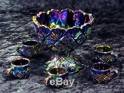 Westmoreland Carnival Glass Miniature Punch Bowl ELECTRIC Amethyst 6 Cups
