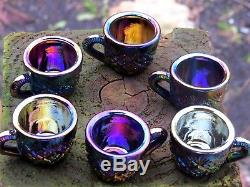 Westmoreland Carnival Glass Miniature Punch Bowl ELECTRIC Amethyst 6 Cups