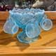 Westmoreland File and Fan Blue Opalescent Mini Punch Bowl Set 6 Mugs Glows