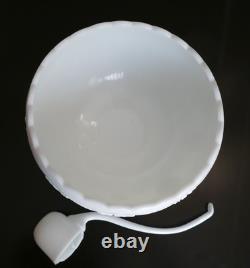 Westmoreland Fruits Milk Glass Cupped Punch Bowl Stand Ladle Grapes Pineapple