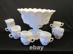 Westmoreland Glass Panel Harvest Grape Milk White PUNCH BOWL SET 14 Cups Base