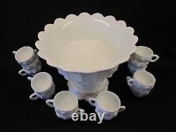 Westmoreland Glass Panel Harvest Grape Milk White PUNCH BOWL SET 14 Cups Base