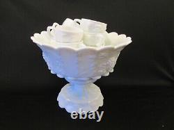 Westmoreland Glass Panel Harvest Grape Milk White PUNCH BOWL SET 14 Cups Base