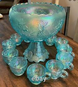 Westmoreland Ice Blue Carnival Glass Three Fruits Punch Bowl Set 100 SETS MADE