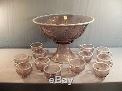 Westmoreland Lilac Purple Opalescent 3 Three Fruits Punch Bowl Set Stand 12 Cups