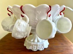 Westmoreland Milk Glass Grape Punch Bowl 12 Cups Hooks