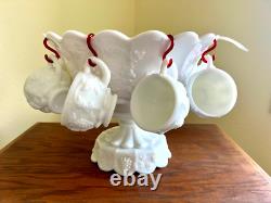 Westmoreland Milk Glass Grape Punch Bowl 12 Cups Hooks