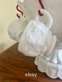 Westmoreland Milk Glass Grape Punch Bowl 12 Cups Hooks
