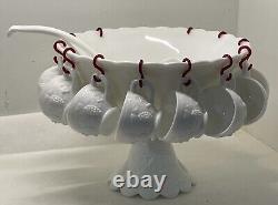 Westmoreland Milk Glass Grapes COMPLETE Punch Bowl 12 Cups Ladle Hooks MINT